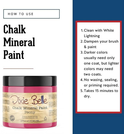 Dixie Belle Paint Company Chalk Finish Furniture Paint - Peony (16oz) - Matte Hot Pink Chic Chalk Mineral DIY Furniture Paint