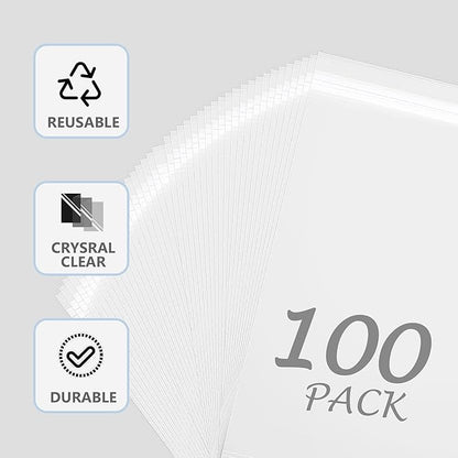 100 Pack 11 3/7 x 14 3/8 Inches Crystal Photo Sleeves Storage Bags for 11x14 Photo Mat, Art Sleeves for Prints