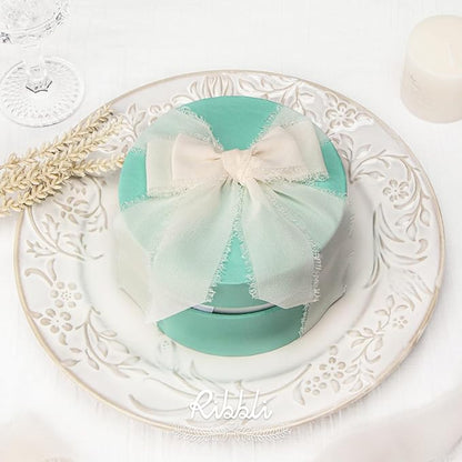 Ribbli Cream Chiffon Ribbon 1-1/2 inch x 20 Yard Handmade Fringe, Chiffon Silk Vanilla Cream Ribbon for Wedding Invitations, Bridal Bouquets, Flower Arrangement Decoration