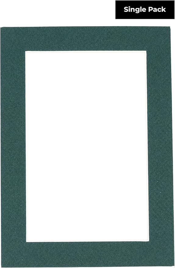 8x10 Mat Bevel Cut for 6x8 Photos - Acid Free Forest Green Precut Matboard With Backing Board and Crystal Clear, Self Seal Photo Mat Bag - For Pictures, Photos, Framing - 4-ply Thickness