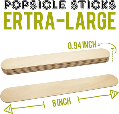 WISYOK 8'' Jumbo Craft Sticks - 90PCS Extra Large Natural Premium Wood, Ice Cream Sticks, Jumbo Sticks, Large Tongue Depressors, Plant Labels, Hair Removal and Waxing Supplies, Crafting