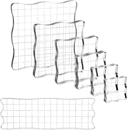 7 Pieces Clear Stamp Blocks, driew Clear Acrylic Stamping Blocks Tools Set with Grid and Grip Decorative Stamp Blocks for Scrapbooking Crafts, Cards, Schedule Book