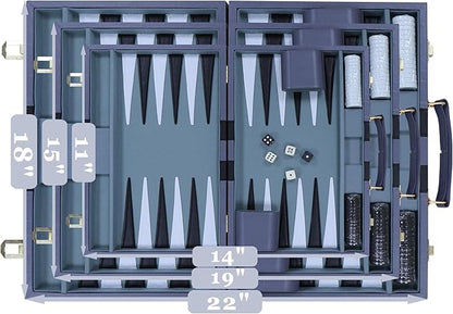 Backgammon Set - Classic Board Game with Premium Leather Case - Portable Travel Strategy Backgammon Game Set for Adults, Kids - Suitable as (15inch, Gray)