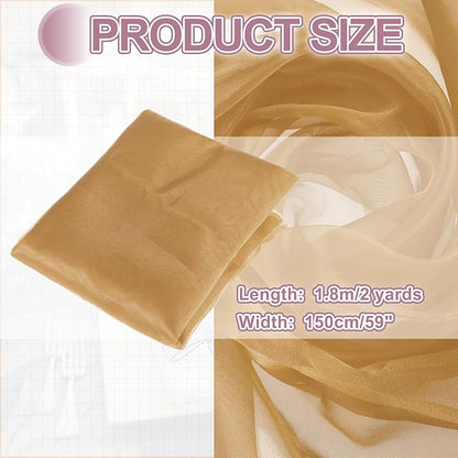 MECCANIXITY Iridescent Sheer Organza Fabric, 2 Yards x 59 Inches Solid Holographic Shiny Fabric Organza Cloth for Wedding, Curtains, Costume, Photo Background, Light Brown