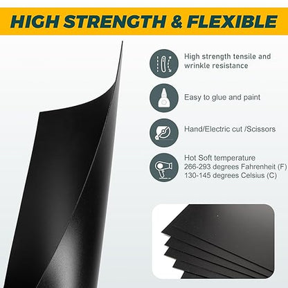 6 Pack Black Plastic Sheet 8x12x0.04 in Flexible High Tensile Plastic Sheets Black Plastic Panel for DIY Materials Handicrafts Home Decoration