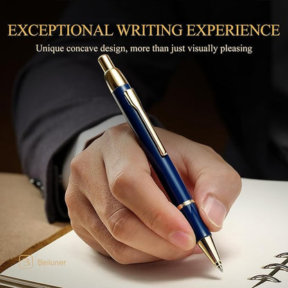 BEILUNER Luxury Gel Pen with 24K Gold Electroplating Finish, Blue Piano Lacquer, Luxury Grade Craftsmanship, Best Gel Pen Gift Set for Men and Women