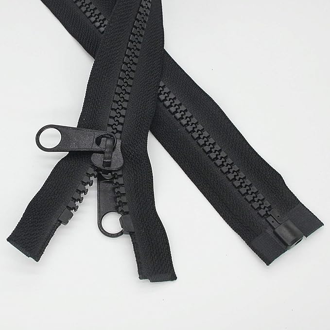 Leekayer 2PCS #10 36 Inch Heavy Duty Zippers for Sewing Separating Large Plastic Zippers Black Tape with Double Pull Tab Slider, Sleeping Bag, Boat, Canvas, Cover, Trampoline, Dog Bed,Tent (36" 2pcs)