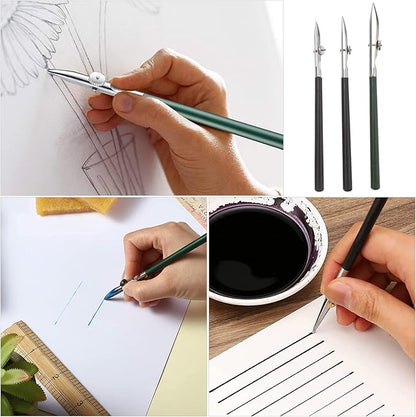 Gatuida 3pcs Adjustable Straight Line Pen, Art Ruling Pen for Masking Fluid, Fine Lines Drawing Tool, Black (Size L, M, S, 1pc Each)