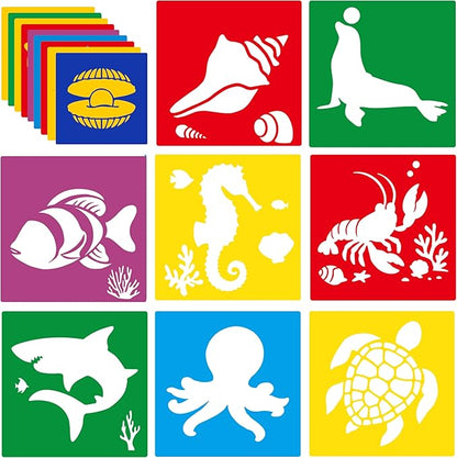 24 Pieces Stencils for Kids,Large Drawing Stencils Chalk Template,8 Inches Washable Shape Template Kit for Crafts,Painting Drawing for Kids Toddlers Preschool(Ocean, 8 inch)