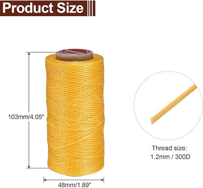 uxcell Flat Leather Sewing Waxed Thread, 140m / 153 Yards Polyester Wax String, 300D Wax Stitching Cord for Leather Crafts, Bookbinding, Bracelets Braided, Yellow