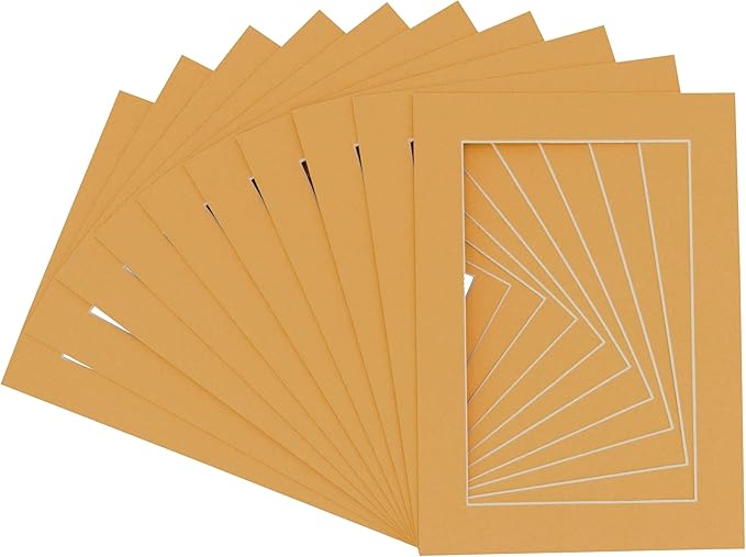 Pack of 25 Acid Free 8x10 Mats Bevel Cut for 6x8 Photos - Topaz Orange Precut Matboards For Pictures, Photos, Framing - 4-ply Thickness