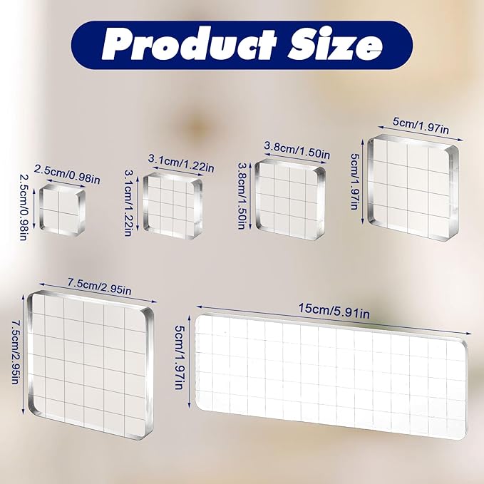 6 Pcs Acrylic Stamp Block Acrylic Blocks for Stamping Clear Tools Decorative Stamp Blocks with Grid and Grip Scrapbooking Craft Making, Decorative DIY Essential Stamping Tool