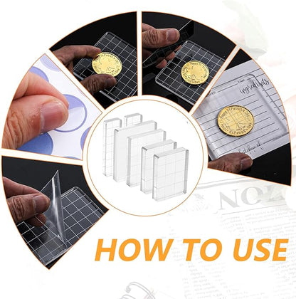 6 Pcs Acrylic Stamping Block Square Clear Stamping Block Tools with Grid Lines Acrylic Blocks Insert Decorative Stamp Blocks Essential Stampings Tool for Scrapbooking Crafts Making DIY Craft