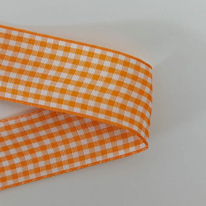 Micomon Orange Gingham Plaid Checked Ribbon 25 Yard Each Roll 100% Polyester (1", Orange)