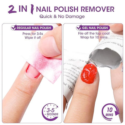 GELLEN Acetone Nail Polish Remover Pads, Professional Gel Polish Remover Pads, 200 Pack Travel Bulk Set with Tools, Individually Wrapped Quick & Effective Soak Off Remover for Salon Home