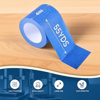 Wide Blue Painters Tape, 4 Inch x 55 Yards, Wide Masking Tape for 3D Printing, Laser Cutting, Painting, Crafting, Labeling, Packing, Office, School, Home Use, Removes Cleanly for 21 Days