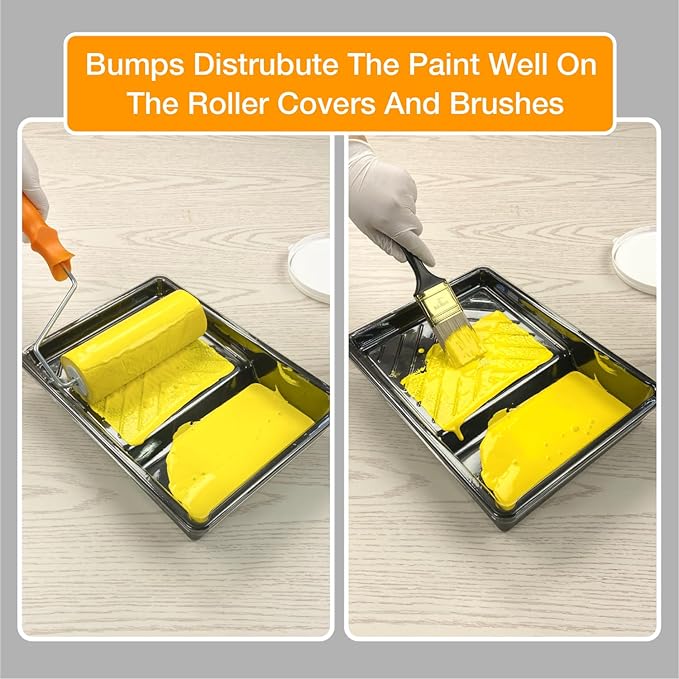 Great Andrew 12 Pack Paint Tray Liners 7 Inch, 1 PC Sturdy Plastic Tray with 11 PCS Disposable Paint Tray Liners, Paint Roller Trays, Paint Pan Liners for DIY Painting Projects, Walls, Furniture