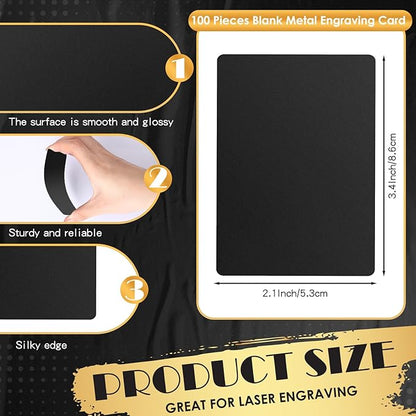 weparmeety 100 Pcs Metal Engraving Blanks Aluminum Sheet Laser Engraving Business Card Multipurpose DIY Gift Cards 86 x 54 x 0.21 mm (Matte Black)