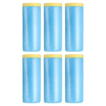 uxcell Pre-Taped Masking Film, 4.9ft x 82ft Plastic Paint Drop Cloth with Medium-Tack Painters Tape for Painting Spraying Protection Blue Film 6Pcs