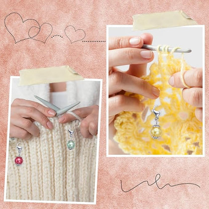 SUNNYCLUE 1 Box 24Pcs Locking Stitch Marker Knitting Markers Charms Glass Pearl Locking Stitch Markers Lobster Claw Clasps Knitting Charms for Knitting Weaving Sewing Needleworks Women Adult DIY Craft
