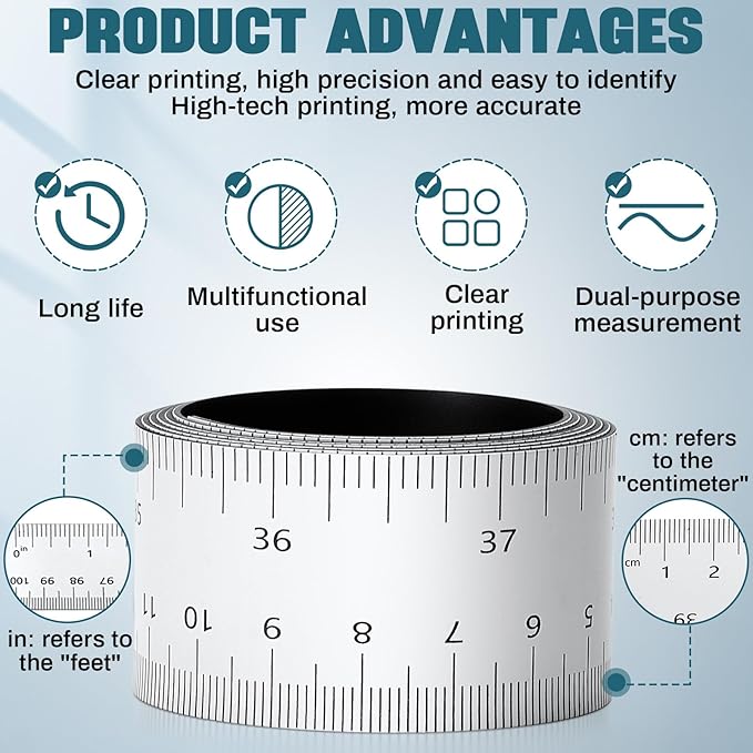 4 Pcs 39.37 Inch Magnetic Ruler Flexible Magnetic Ruler Magnet Measuring Tape with Both Inches and Centimeters, Suitable for Whiteboard, Lathes, Workshops, Table Saws, Mills, Easy to Take