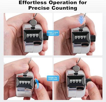 Clicker Counter, Metal Hand Tally Counter Clicker with 4 Digit Display, Pitch Counter for Golf Stroke, Baseball, Coaching, Knitting, Lap, Row Sport, Silver