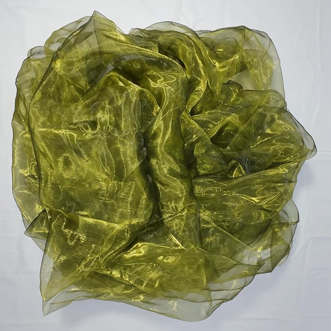 Two-Tone Iridescent Holographic Organza Fabric - 5.5 Yards | Lightweight Sheer Gauze Voile Tulle | for Dresses, Party Decor, DIY Crafts, Shiny Backdrops（Olive-Greenish Yellow