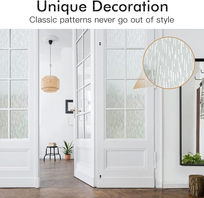 Haton Window Privacy Film, Frosted Glass Static Cling Sun Heat Blocking Window Clings, Frosting Opaque Coverings, Vinyl Removable Stickers Tint for Home Door Office, Non Adhesive 23.6" x 118.1"