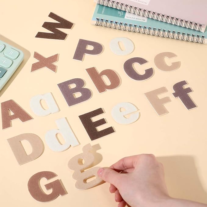 Breling 310 Pieces Felt Bulletin Board Letters Sticker with Number, 2" Bulk Self Adhesive ABC Upper Lowercase Sticky Letter for Christmas Gift Poster Bulletin Board Classroom(Brown Color)