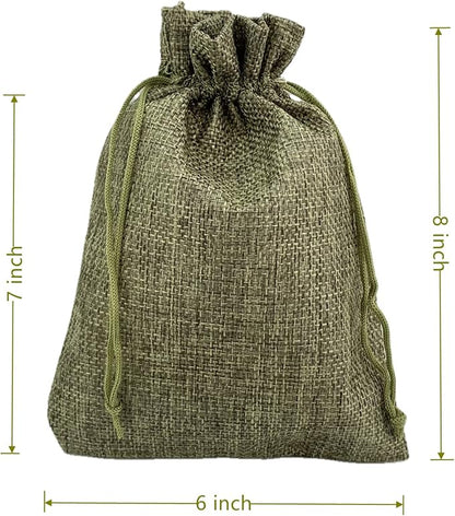 Palmhomee Pack of 25 Burlap Gift Bags with Drawstring Linen Jewelry Pouches Wedding Hessian Jute Bags for Birthday and Treat Pouches Party Wedding Favors Gift (6x8 Inch, Moss Green)