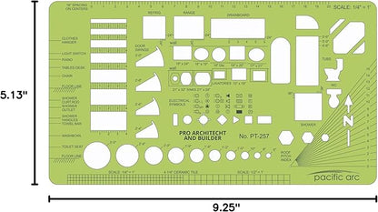 Pacific Arc, Architects & Builders Template, 1/4 in Scale, Drawing aid Stencil for Professional or School Work, Size 5.125 x 9.25 in.