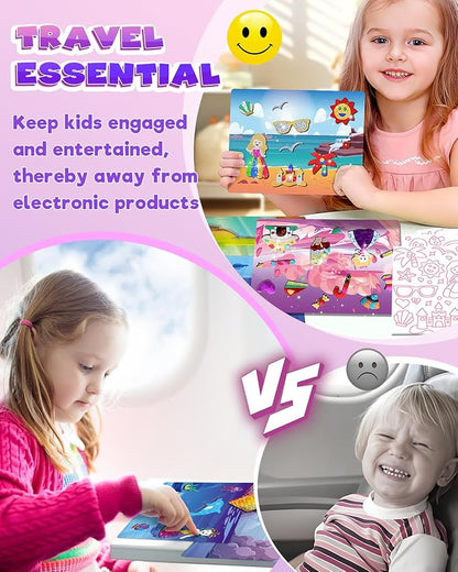 Baobrava Foil Art Fun Kit for Kids - DIY Toy Unicorn Princess Foil Art Craft Activity for Kids, Foam Stickers Fun Craft Kits & Supplies, Creative Christmas Birthday Gifts Travel Toys for 4 and Up