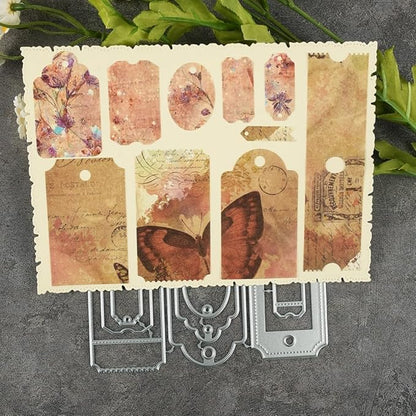 Mvchifay Cutting Dies Happy Birthday Holiday Thanks Greetings Metal Stencils Scrapbooking Tool Love Heart DIY Carbon Steel Embossing Template for Paper Card Making (Stamp Tag-10.7x12.9cm)