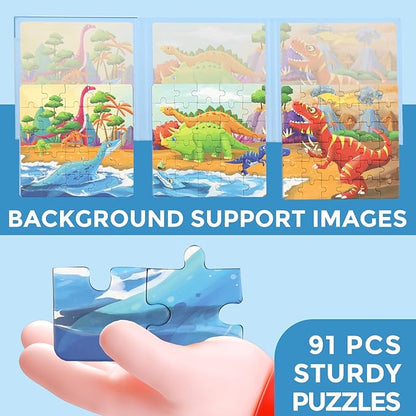 Magnetic Puzzles for Kids Ages 4-8, 3 in 1 Dinosaurs Magnet Jigsaw Puzzle Book, Toddlers Travel Puzzles Toys, Preschool Learning Toy for Kids 3-8 Year (Dinosaurs)