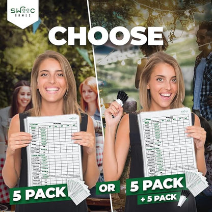SWOOC Games® - 5 Big Premium Laminated Yardzee & Farkle Score Cards (11.5in x 8in) with Rules - Large Reusable Dry Erase Pads for Giant Outdoor Dice