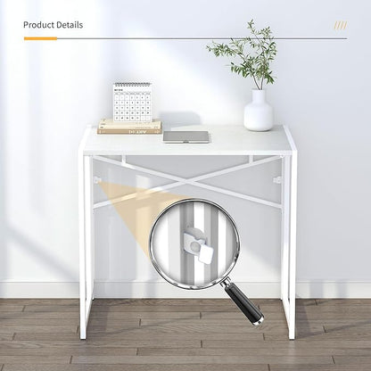 Small Folding Desk 32 inch, No Assembly Required Small Office Desk, Writing Gaming Computer Camping Desk, White