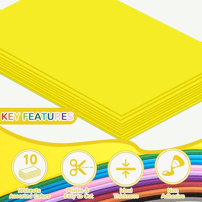 10 Pack Foam Sheets Craft 8 x 12 inch, Eva Color Foam Paper for Art Crafts Projects, Classrooms Scrapbook Gift DIY Cutters Card Party Decoration (Yellow)