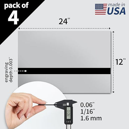 Trotec | Metallic Looking Acrylic Sheet | 12"x24"x1/16, 4 Pcs | Smooth Silver/Black | Metallic Finish - Scratch Resistant for Laser Engraving & Cutting,Printing,Glowforge,Name Plate | USA Made
