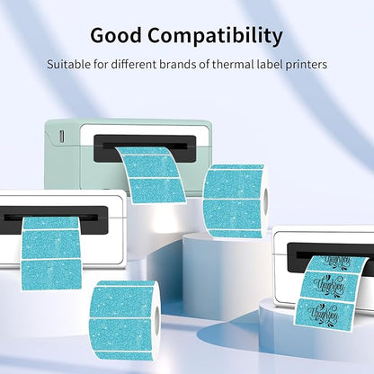 2"x1" Holographic Thermal Labels Stickers, Glitter Direct Thermal Printer Labels, Waterproof Self-Adhesive Address Shipping Label Stickers, 300 Sheet/ 1 Roll, Holographic Shiny Blue