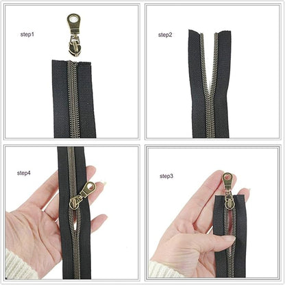 Leekayer #5 Gold Metallic Nylon Coil Zippers by The Yard Bulk 10 Yards Black Tape with 25pcs Gold Sliders for DIY Sewing Tailor Craft Bag(Black)