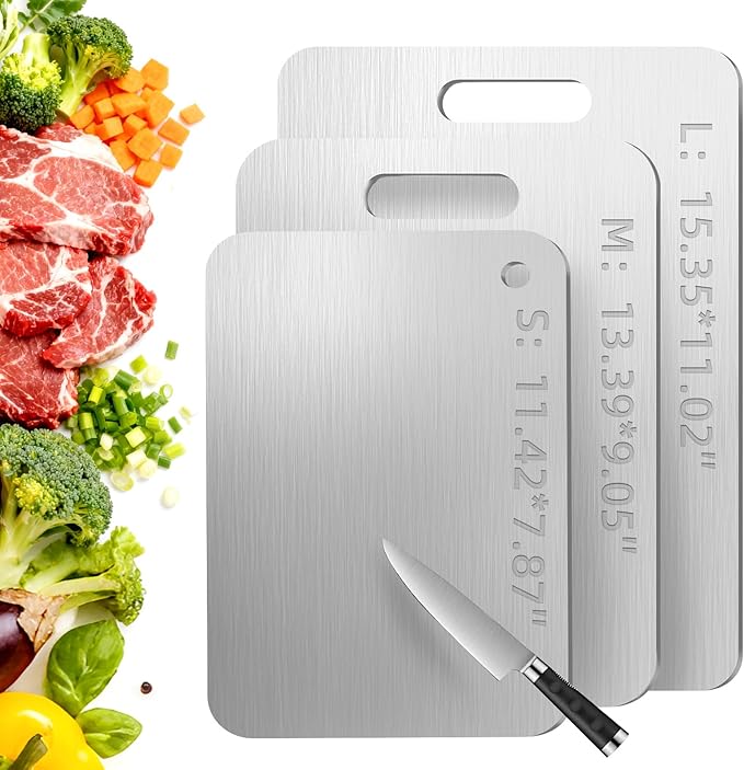 Tavano Titanium Cutting Board,Titanium Cutting Boards for Kitchen,Double-side Available Cutting Board for Vegetables,Meat,Fruits,Easy to Store and Clean(S+M+L)