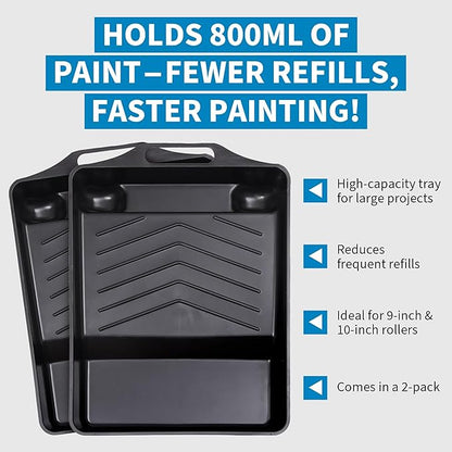 Precision Defined Paint Trays, Paint Roller Trays Liner, Plastic Paint Pan for Roller Brushes, Painting Tray for Painting with Deep Paint Pocket (Paint Roller Tray (2-Pack), 11-inch)