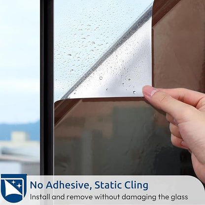rabbitgoo Window Privacy Film One Way Window Tint for Home, Removable Reflective Heat Sun Blocking Anti UV Glass Door Covering, Mirror Tinting Film House Office, 17.5 in X 6.5 Feet, Brown Silver