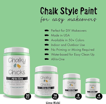 Chalky Chicks All-in-One Chalk Paint for Furniture or Cabinet - 4 Fl Oz - Matte Finish Lime Ricki (Lime Green) for Metal, Wood Furniture Paint - No Sanding All-in-One for Home Decor & Crafts, USA Made