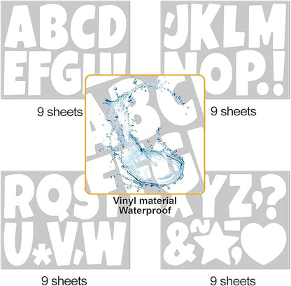Bemeol Letter Stickers 351 Pieces 4 Inch Bulletin Board Letters Alphabet Cutout Letter for Bulletin Board Display Home Classroom School Decor(White)