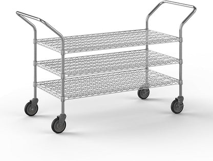 24" W x 48" L x 36" H Chrome Heavy Duty Utility Cart | 3-Tier | NSF Commercial Storage Rack Mobile Unit | Storage and Mobility Solution for Your Business