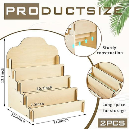 Barydat 2 Pcs 4 Tier Greeting Card Display Stand Wooden Sticker Display Stand Portable Card Display Rack for Vendors Retail Counter Table Display Trade Shows Showcase (Wood Color,11.8 Inch)