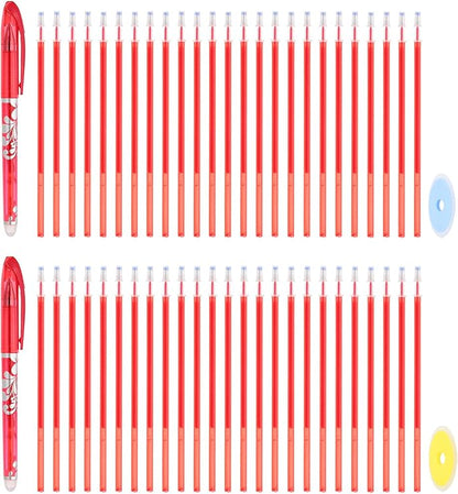 PATIKIL 2Pcs Erasable Gel Pens with 50 Refills & 2 Erasers, 0.5mm Heat Erasable Pens for Fabric Red Ink Fabric Marking Pen for Sewing Quilting Planner Writing