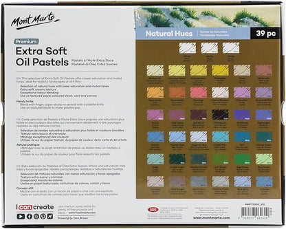 Mont Marte Extra Soft Oil Pastels Natural Hues Premium 39pc, Assorted Natural Oil Pastel Colors, Vibrant, Buttery, Versatile Art Pastels for Blending, layering & Shading, Coloring and Sketching