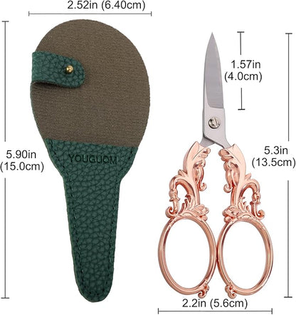 Sewing Scissors, Multipurpose Craft Scissors with Sheath for Arts Crafting Office Home School Paper Fabric Cutting Sharp Shears, 5.3in Rose Gold Big Handles